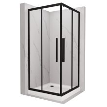 HD Elio+ Black 80x80 szögletes két tolóajtós zuhanykabin fehér magas zuhanytálcával és fekete szifonnal, fekete elemekkel, 190 cm magas