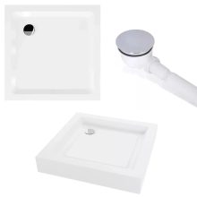 HD Elio+ Black 80x80 szögletes két tolóajtós zuhanykabin fehér magas zuhanytálcával és fekete szifonnal, fekete elemekkel, 190 cm magas