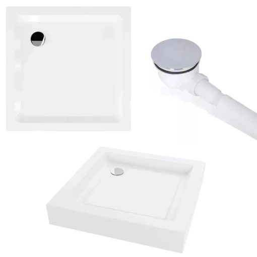 HD Elio+ Black 80x80 szögletes két tolóajtós zuhanykabin fehér magas zuhanytálcával és fekete szifonnal, fekete elemekkel, 190 cm magas