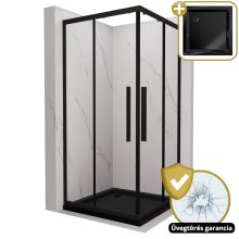 HD Elio+ Black 80x80 szögletes két tolóajtós zuhanykabin fekete slim zuhanytálcával és fekete szifonnal, fekete elemekkel, 190 cm magas