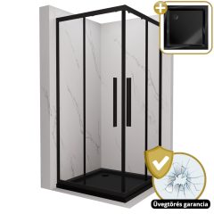  HD Elio+ Black 80x80 szögletes két tolóajtós zuhanykabin fekete slim zuhanytálcával és fekete szifonnal, fekete elemekkel, 190 cm magas