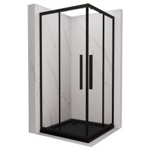 HD Elio+ Black 80x80 szögletes két tolóajtós zuhanykabin fekete slim zuhanytálcával és fekete szifonnal, fekete elemekkel, 190 cm magas