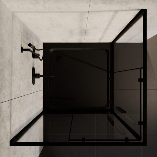 HD Elio+ Black 80x80 szögletes két tolóajtós zuhanykabin fekete slim zuhanytálcával és fekete szifonnal, fekete elemekkel, 190 cm magas