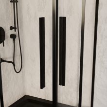 HD Elio+ Black 80x80 szögletes két tolóajtós zuhanykabin fekete slim zuhanytálcával és fekete szifonnal, fekete elemekkel, 190 cm magas