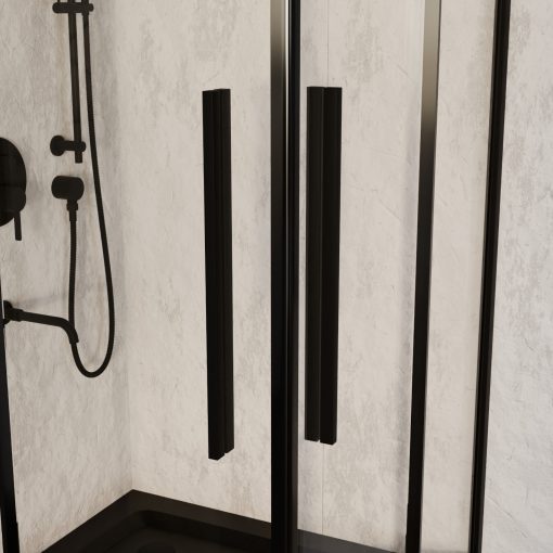 HD Elio+ Black 80x80 szögletes két tolóajtós zuhanykabin fekete slim zuhanytálcával és fekete szifonnal, fekete elemekkel, 190 cm magas