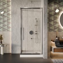 HD Elio+ 80x80 szögletes két tolóajtós zuhanykabin fehér magas zuhanytálcával és króm szifonnal, krómozott elemekkel, 190 cm magas