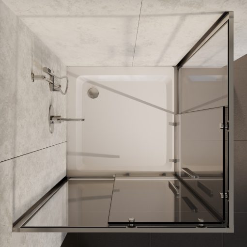 HD Elio+ 80x80 szögletes két tolóajtós zuhanykabin fehér magas zuhanytálcával és króm szifonnal, krómozott elemekkel, 190 cm magas