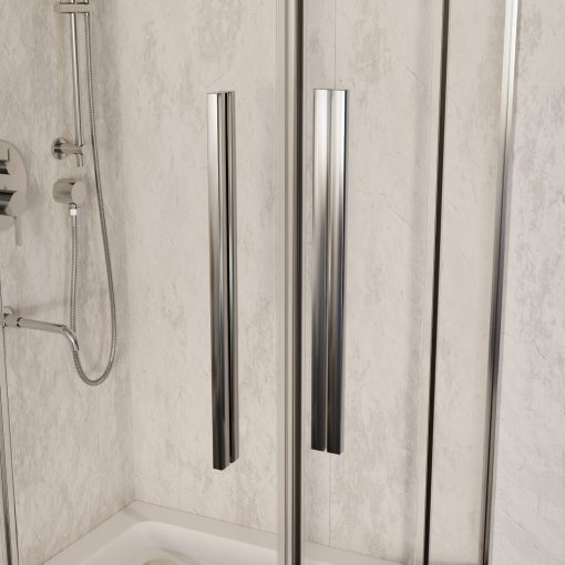 HD Elio+ 80x80 szögletes két tolóajtós zuhanykabin fehér magas zuhanytálcával és króm szifonnal, krómozott elemekkel, 190 cm magas