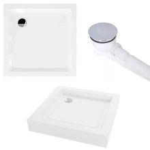 HD Elio+ 80x80 szögletes két tolóajtós zuhanykabin fehér magas zuhanytálcával és króm szifonnal, krómozott elemekkel, 190 cm magas