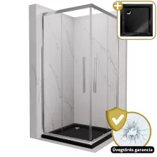 HD Elio+ 80x80 szögletes két tolóajtós zuhanykabin fekete slim zuhanytálcával és króm szifonnal, krómozott elemekkel, 190 cm magas
