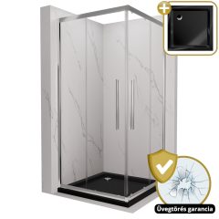   HD Elio+ 80x80 szögletes két tolóajtós zuhanykabin fekete slim zuhanytálcával és króm szifonnal, krómozott elemekkel, 190 cm magas