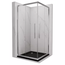 HD Elio+ 80x80 szögletes két tolóajtós zuhanykabin fekete slim zuhanytálcával és króm szifonnal, krómozott elemekkel, 190 cm magas