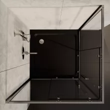 HD Elio+ 80x80 szögletes két tolóajtós zuhanykabin fekete slim zuhanytálcával és króm szifonnal, krómozott elemekkel, 190 cm magas