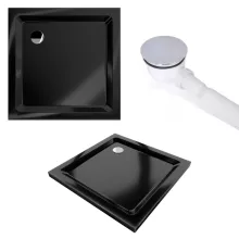 HD Elio+ 80x80 szögletes két tolóajtós zuhanykabin fekete slim zuhanytálcával és króm szifonnal, krómozott elemekkel, 190 cm magas