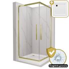 HD Elio+ Gold 90x90 szögletes két tolóajtós zuhanykabin fehér magas zuhanytálcával és arany szifonnal, arany elemekkel, 190 cm magas