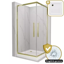 HD Elio+ Gold 80x80 szögletes két tolóajtós zuhanykabin fehér magas zuhanytálcával és arany szifonnal, arany elemekkel, 190 cm magas