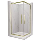 HD Elio+ Gold 90x90 szögletes két tolóajtós zuhanykabin fehér magas zuhanytálcával és arany szifonnal, arany elemekkel, 190 cm magas