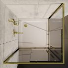 HD Elio+ Gold 90x90 szögletes két tolóajtós zuhanykabin fehér magas zuhanytálcával és arany szifonnal, arany elemekkel, 190 cm magas