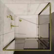HD Elio+ Gold 80x80 szögletes két tolóajtós zuhanykabin fehér magas zuhanytálcával és arany szifonnal, arany elemekkel, 190 cm magas