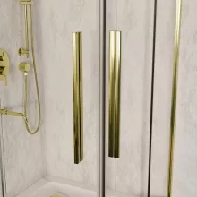 HD Elio+ Gold 80x80 szögletes két tolóajtós zuhanykabin fehér magas zuhanytálcával és arany szifonnal, arany elemekkel, 190 cm magas