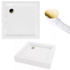 HD Elio+ Gold 90x90 szögletes két tolóajtós zuhanykabin fehér magas zuhanytálcával és arany szifonnal, arany elemekkel, 190 cm magas
