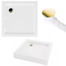 HD Elio+ Gold 80x80 szögletes két tolóajtós zuhanykabin fehér magas zuhanytálcával és arany szifonnal, arany elemekkel, 190 cm magas