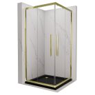HD Elio+ Gold 90x90 szögletes két tolóajtós zuhanykabin fekete slim zuhanytálcával és arany szifonnal, arany elemekkel, 190 cm magas