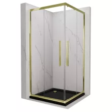 HD Elio+ Gold 80x80 szögletes két tolóajtós zuhanykabin fekete slim zuhanytálcával és arany szifonnal, arany elemekkel, 190 cm magas