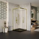 HD Elio+ Gold 90x90 szögletes két tolóajtós zuhanykabin fekete slim zuhanytálcával és arany szifonnal, arany elemekkel, 190 cm magas