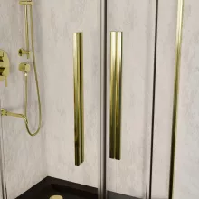 HD Elio+ Gold 80x80 szögletes két tolóajtós zuhanykabin fekete slim zuhanytálcával és arany szifonnal, arany elemekkel, 190 cm magas