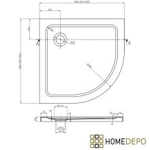 HD Elio Black 90x90 íves két tolóajtós zuhanykabin fehér slim zuhanytálcával és fekete szifonnal, fekete elemekkel, 190 cm magas