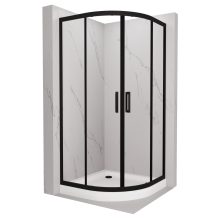 HD Elio Black 80x80 íves két tolóajtós zuhanykabin fehér magas zuhanytálcával és fekete szifonnal, fekete elemekkel, 190 cm magas