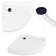 HD Elio Black 80x80 íves két tolóajtós zuhanykabin fehér magas zuhanytálcával és fekete szifonnal, fekete elemekkel, 190 cm magas