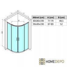 HD Elio Black 80x80 íves két tolóajtós zuhanykabin fehér magas zuhanytálcával és fekete szifonnal, fekete elemekkel, 190 cm magas