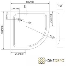 HD Elio Black 80x80 íves két tolóajtós zuhanykabin fehér magas zuhanytálcával és fekete szifonnal, fekete elemekkel, 190 cm magas