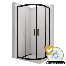 HD Elio Black 90x90 íves két tolóajtós zuhanykabin 6 mm vastag vízlepergető biztonsági üveggel, fekete elemekkel, 190 cm magas