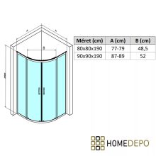 HD Elio Black 90x90 íves két tolóajtós zuhanykabin 6 mm vastag vízlepergető biztonsági üveggel, fekete elemekkel, 190 cm magas