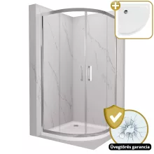 HD Elio 90x90 íves két tolóajtós zuhanykabin fehér slim zuhanytálcával és króm szifonnal, krómozott elemekkel, 190 cm magas