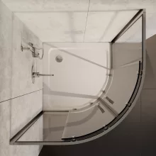 HD Elio 90x90 íves két tolóajtós zuhanykabin fehér slim zuhanytálcával és króm szifonnal, krómozott elemekkel, 190 cm magas