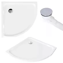 HD Elio 90x90 íves két tolóajtós zuhanykabin fehér slim zuhanytálcával és króm szifonnal, krómozott elemekkel, 190 cm magas