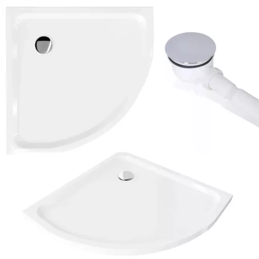 HD Elio 90x90 íves két tolóajtós zuhanykabin fehér slim zuhanytálcával és króm szifonnal, krómozott elemekkel, 190 cm magas