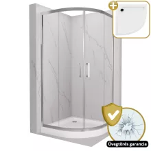 HD Elio 90x90 íves két tolóajtós zuhanykabin fehér magas zuhanytálcával és króm szifonnal, krómozott elemekkel, 190 cm magas