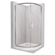 HD Elio 90x90 íves két tolóajtós zuhanykabin fehér magas zuhanytálcával és króm szifonnal, krómozott elemekkel, 190 cm magas