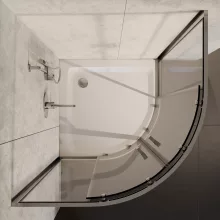 HD Elio 90x90 íves két tolóajtós zuhanykabin fehér magas zuhanytálcával és króm szifonnal, krómozott elemekkel, 190 cm magas