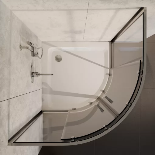 HD Elio 90x90 íves két tolóajtós zuhanykabin fehér magas zuhanytálcával és króm szifonnal, krómozott elemekkel, 190 cm magas