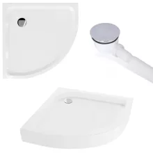 HD Elio 90x90 íves két tolóajtós zuhanykabin fehér magas zuhanytálcával és króm szifonnal, krómozott elemekkel, 190 cm magas