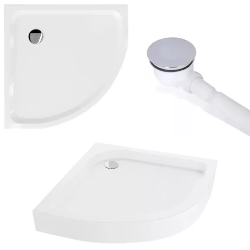 HD Elio 90x90 íves két tolóajtós zuhanykabin fehér magas zuhanytálcával és króm szifonnal, krómozott elemekkel, 190 cm magas