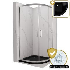   HD Elio 80x80 íves két tolóajtós zuhanykabin fekete slim zuhanytálcával és króm szifonnal, krómozott elemekkel, 190 cm magas