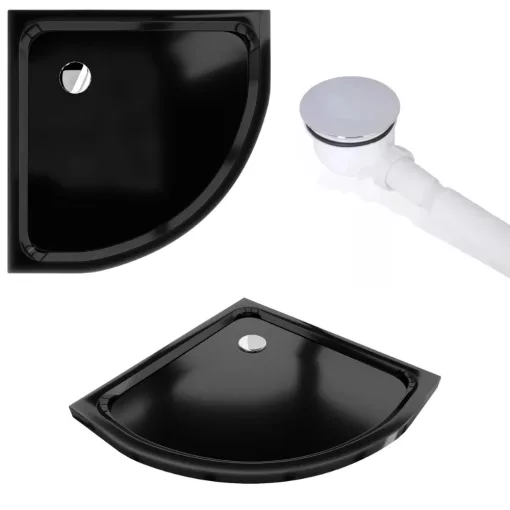 HD Elio 80x80 íves két tolóajtós zuhanykabin fekete slim zuhanytálcával és króm szifonnal, krómozott elemekkel, 190 cm magas