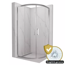 HD Elio 90x90 íves két tolóajtós zuhanykabin 6 mm vastag vízlepergető biztonsági üveggel, krómozott elemekkel, 190 cm magas
